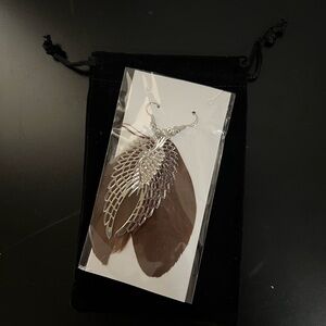 Elegant Silver and Brown Feather Earrings